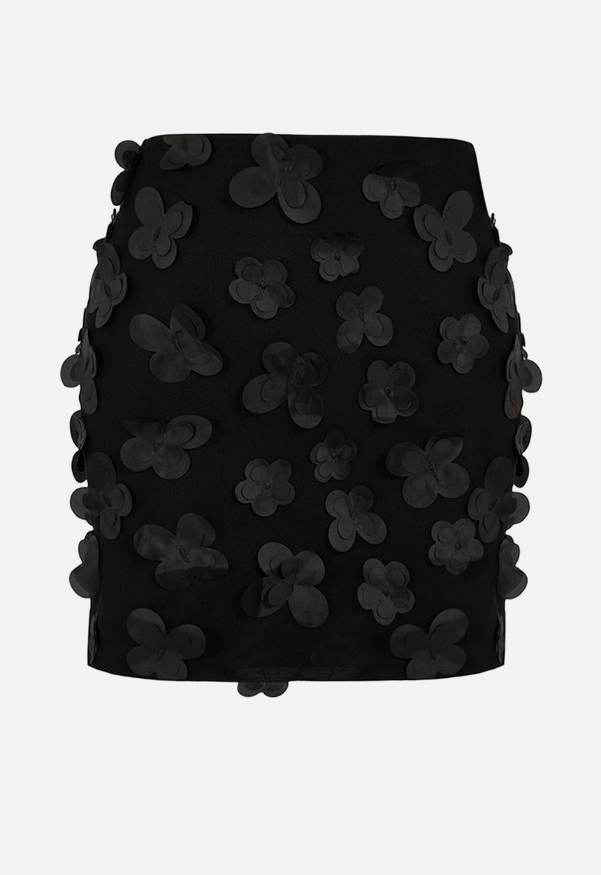 Trendyol - 3d floral woven skirt  - black