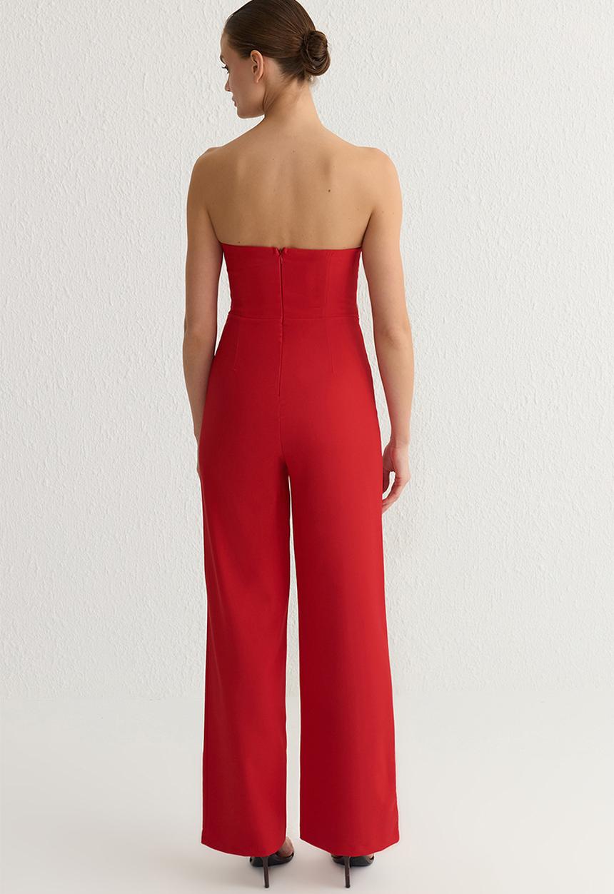 Trendyol - V neck strapless woven jumpsuit  - red