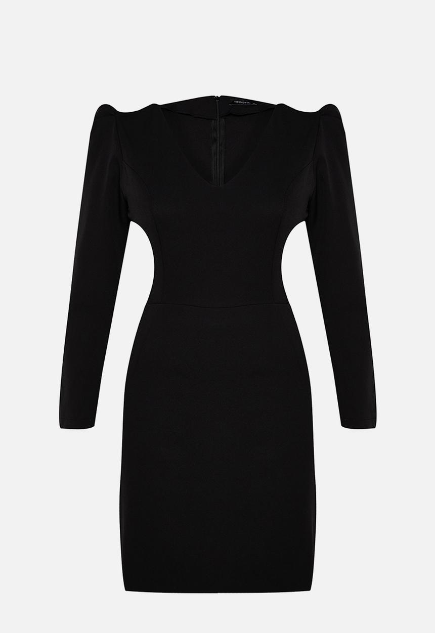 Trendyol - Plus size v neck balloon sleeve mini/short length woven dress  - black