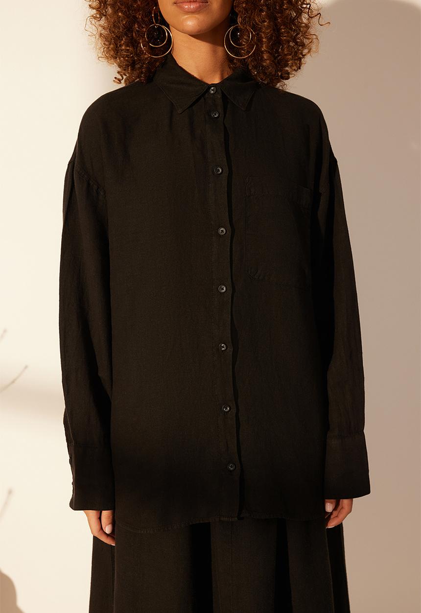 Trendyol - Linen oversize shirt  - black