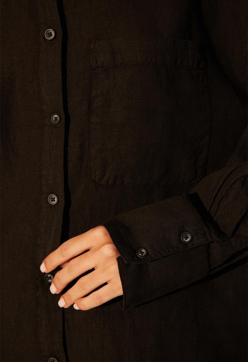 Trendyol - Linen oversize shirt  - black