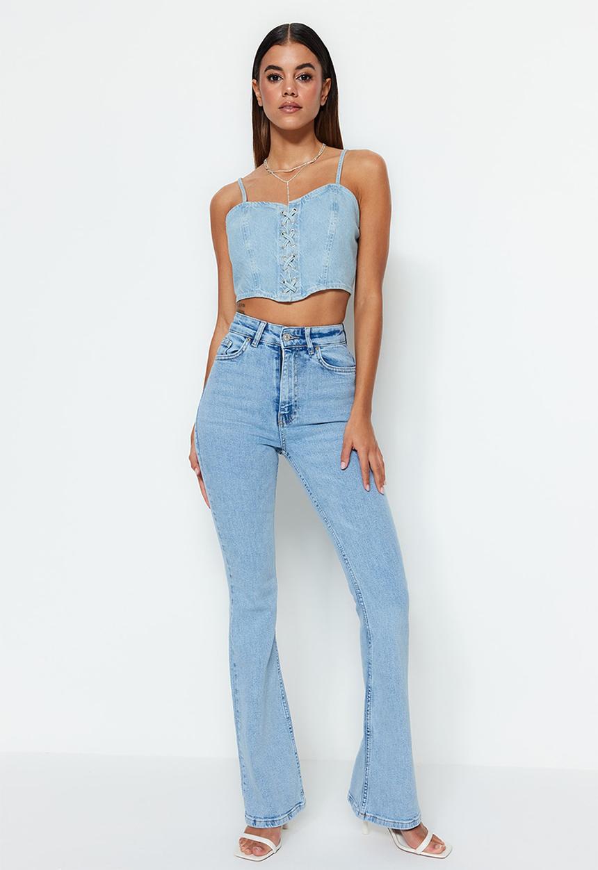 Trendyol - Sustainable high waist flare jeans  - light blue