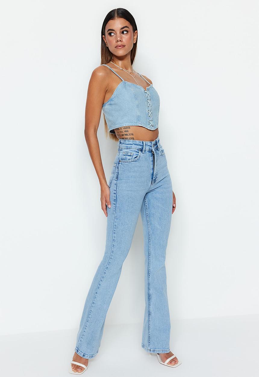 Trendyol - Sustainable high waist flare jeans  - light blue