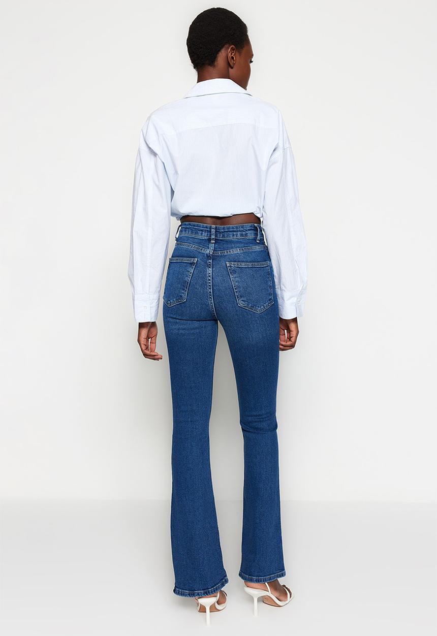 Trendyol - Sustainable high waist flare jeans  - dark blue