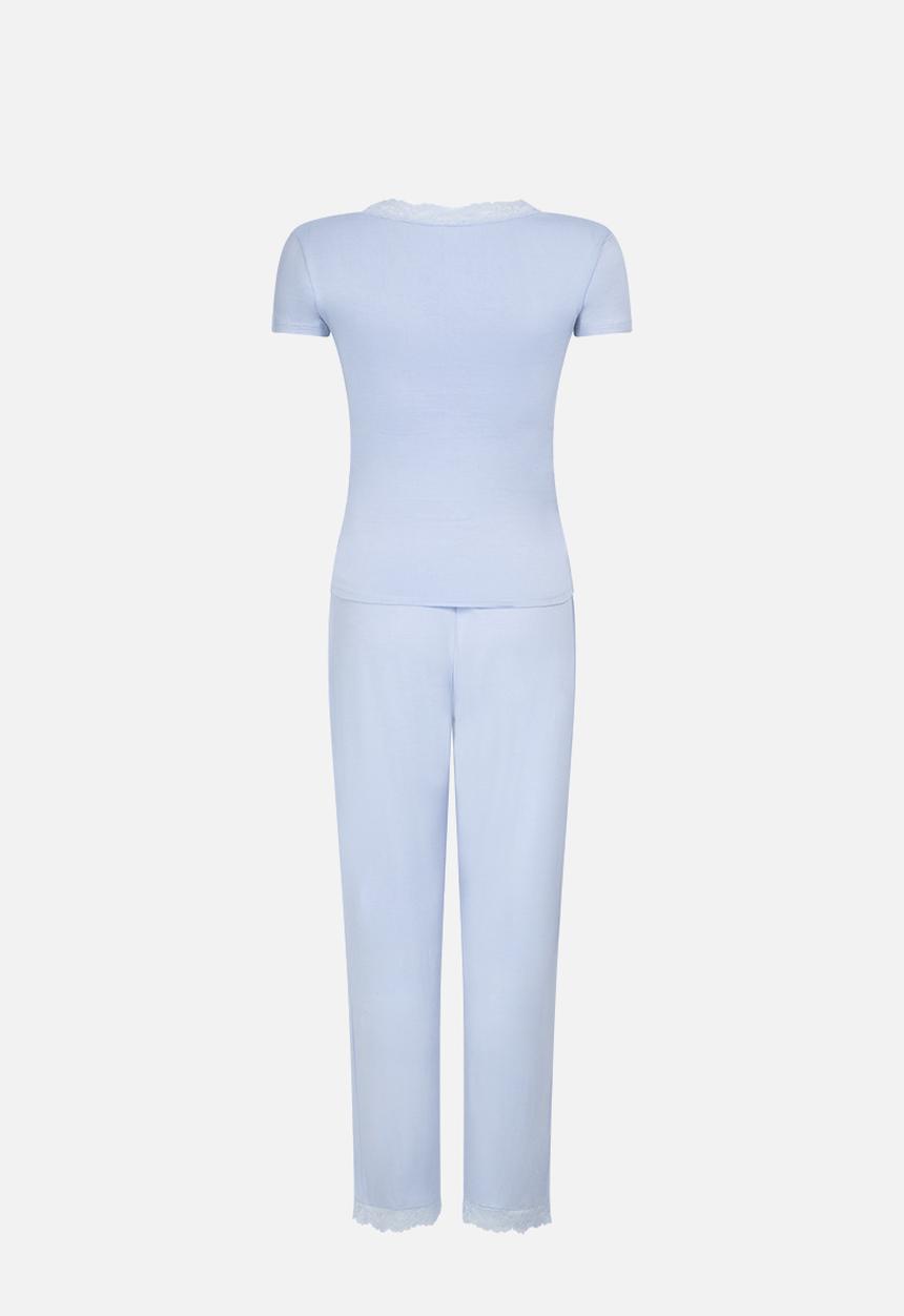 Hunkemoller - PJ Ss Jersey Lace Nanna - blue