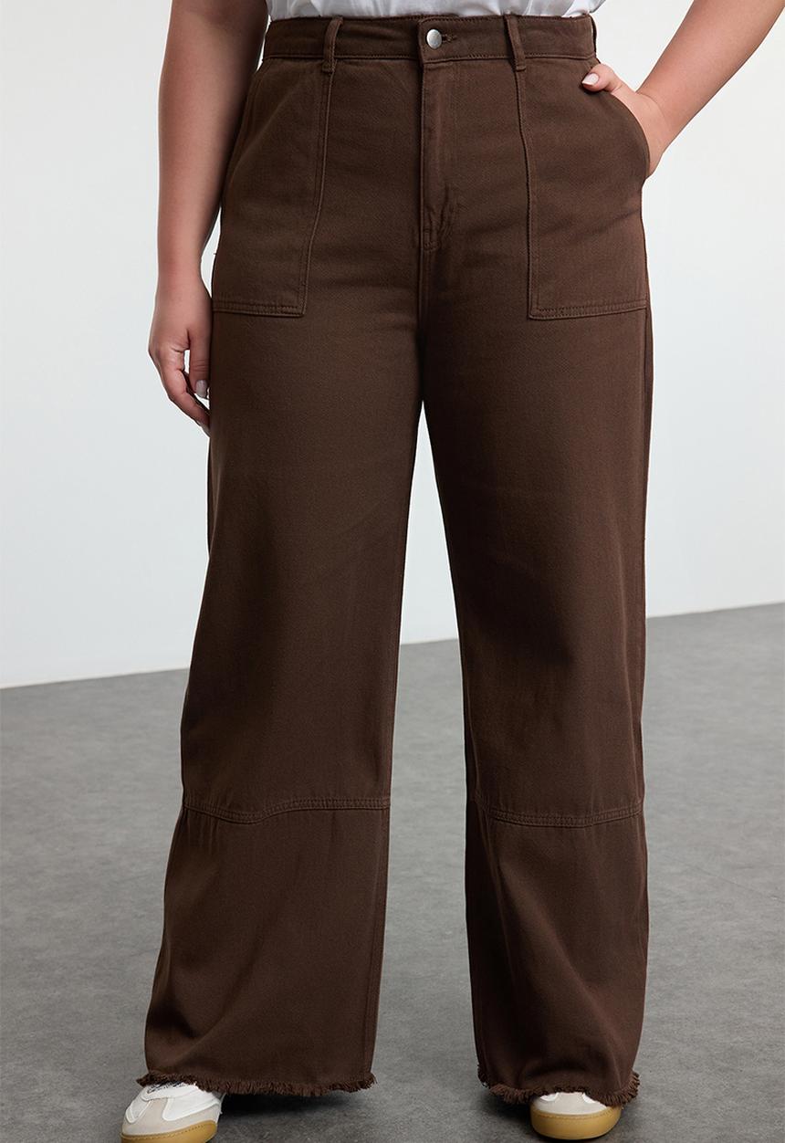 Trendyol - Plus size high waist wide leg plus size wide leg jeans - brown