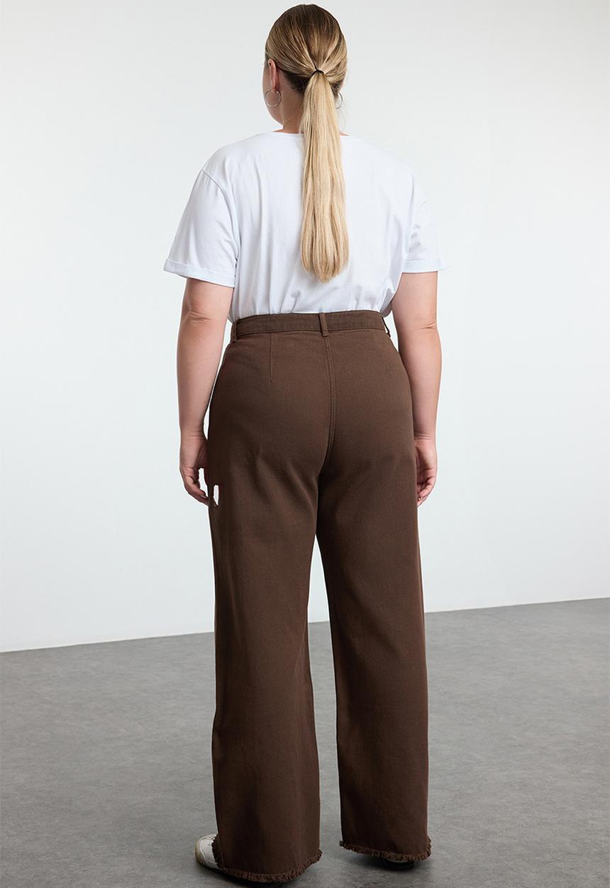 Trendyol - Plus size high waist wide leg plus size wide leg jeans - brown