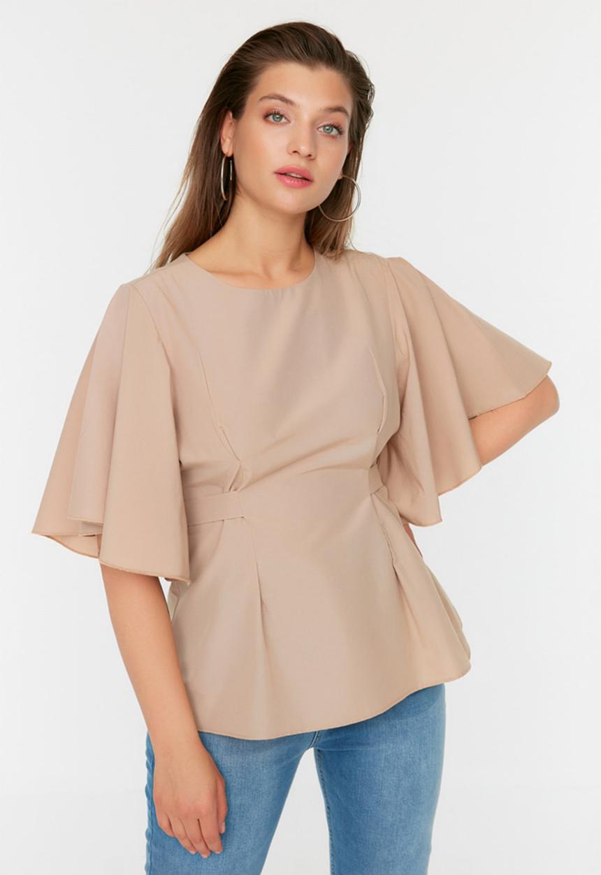 Trendyol - Plus size tie detailed blouse - beige