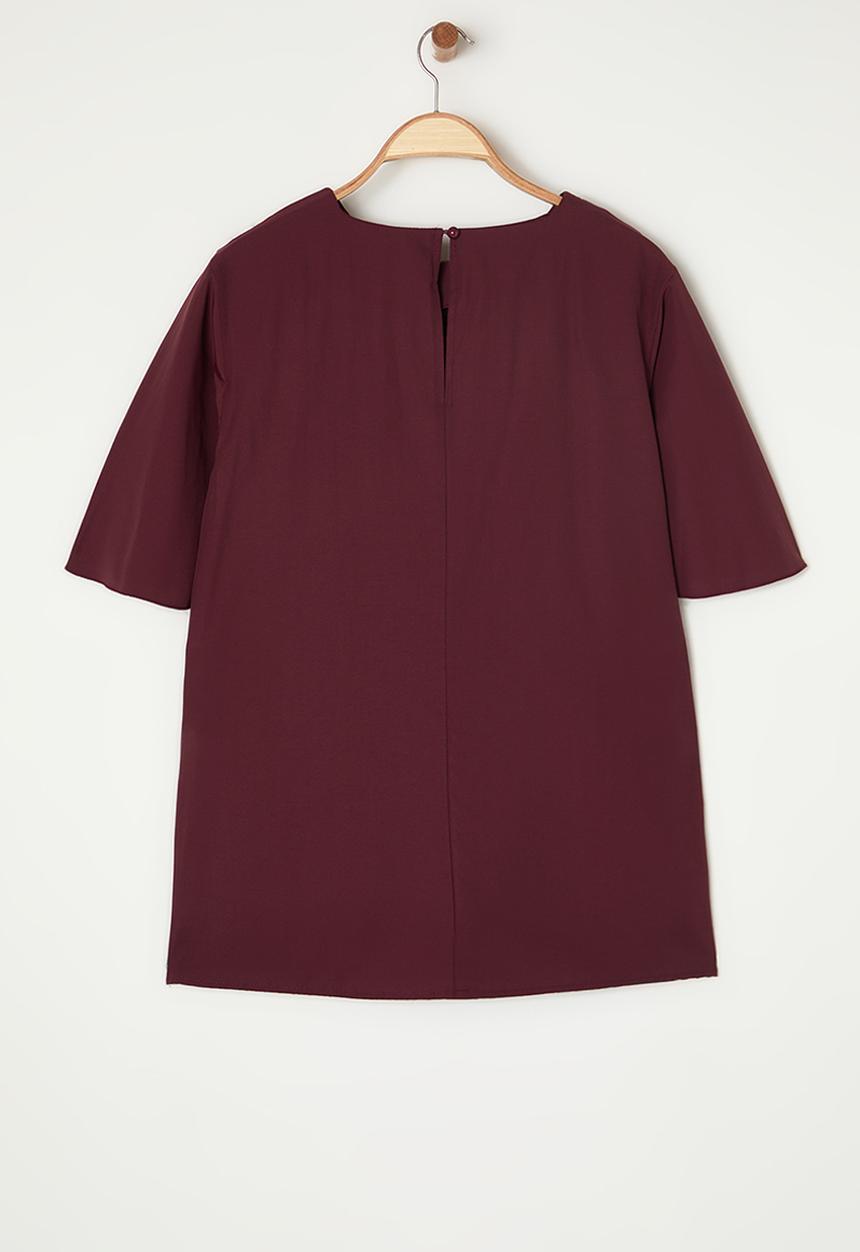 Trendyol - Plus size red binding detailed woven blouse - bordeaux