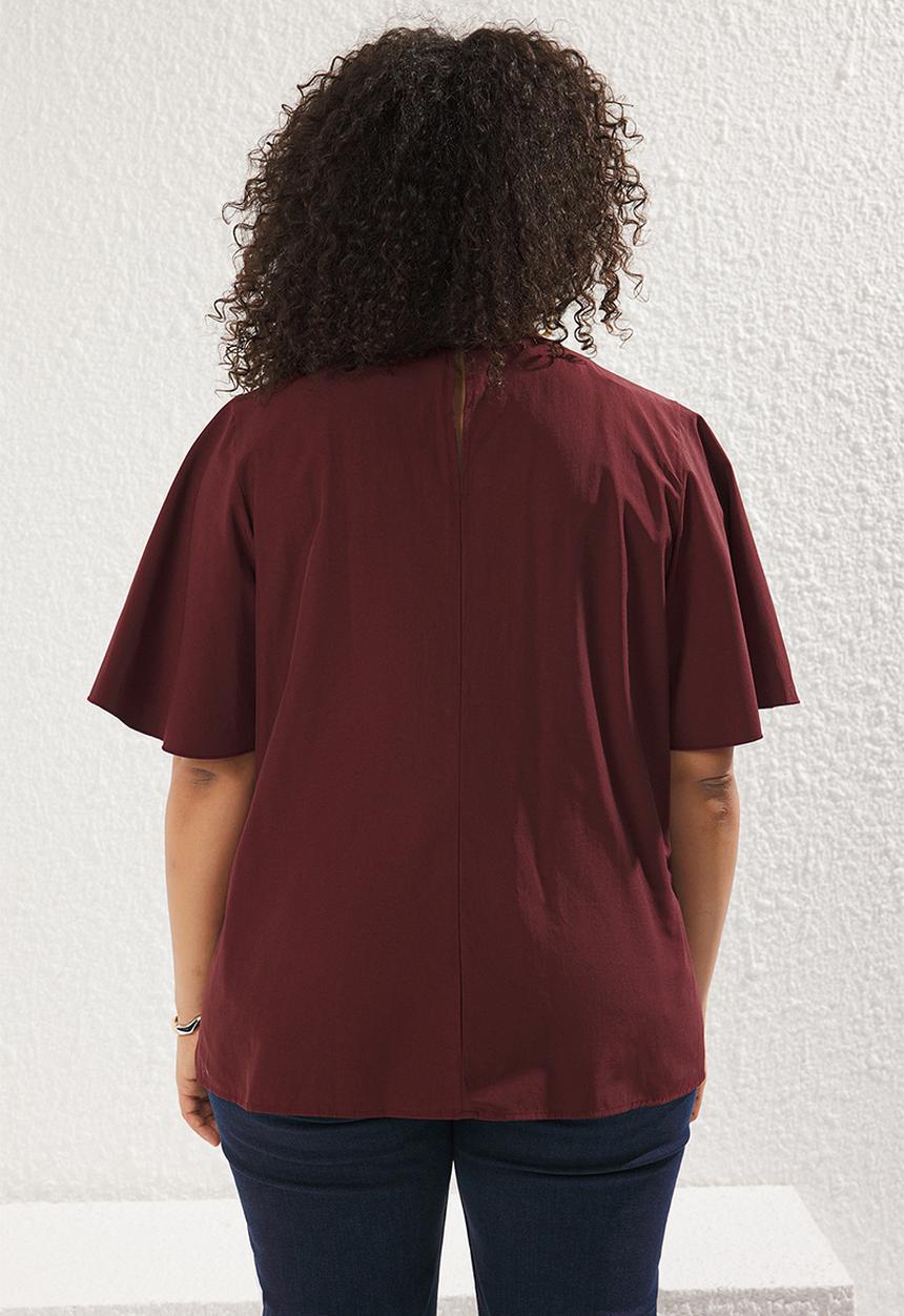 Trendyol - Plus size red binding detailed woven blouse - bordeaux