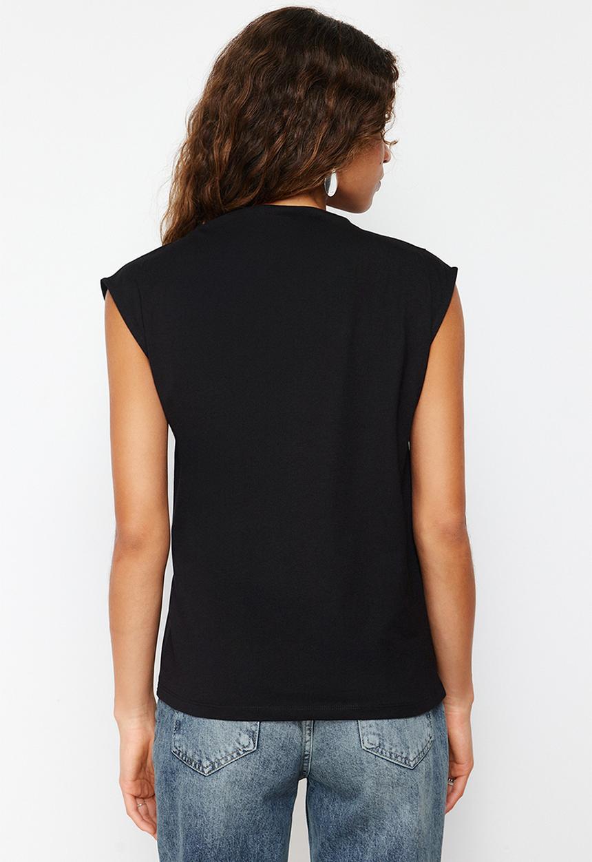 Trendyol - Boat neck drapey knitted t-shirt  - black