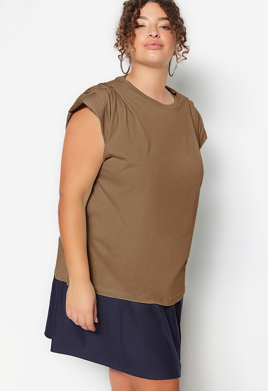 Trendyol - Plus basic  knitted  Top - camel