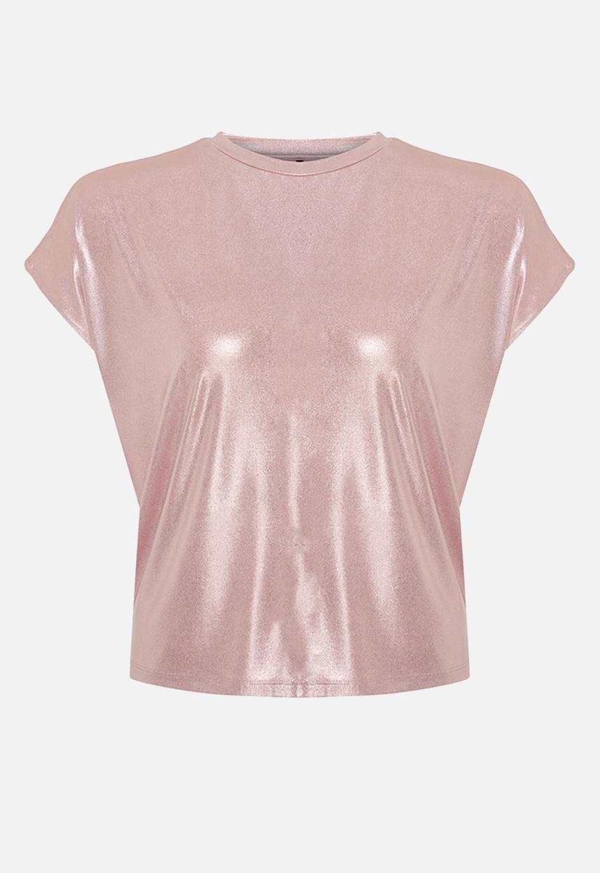 Trendyol - Plus size metallic print knitted blouse  - powder