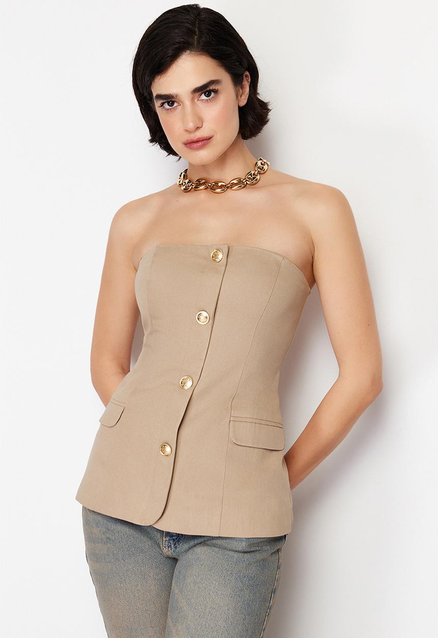 Trendyol - Premium strapless regular woven vest  - beige