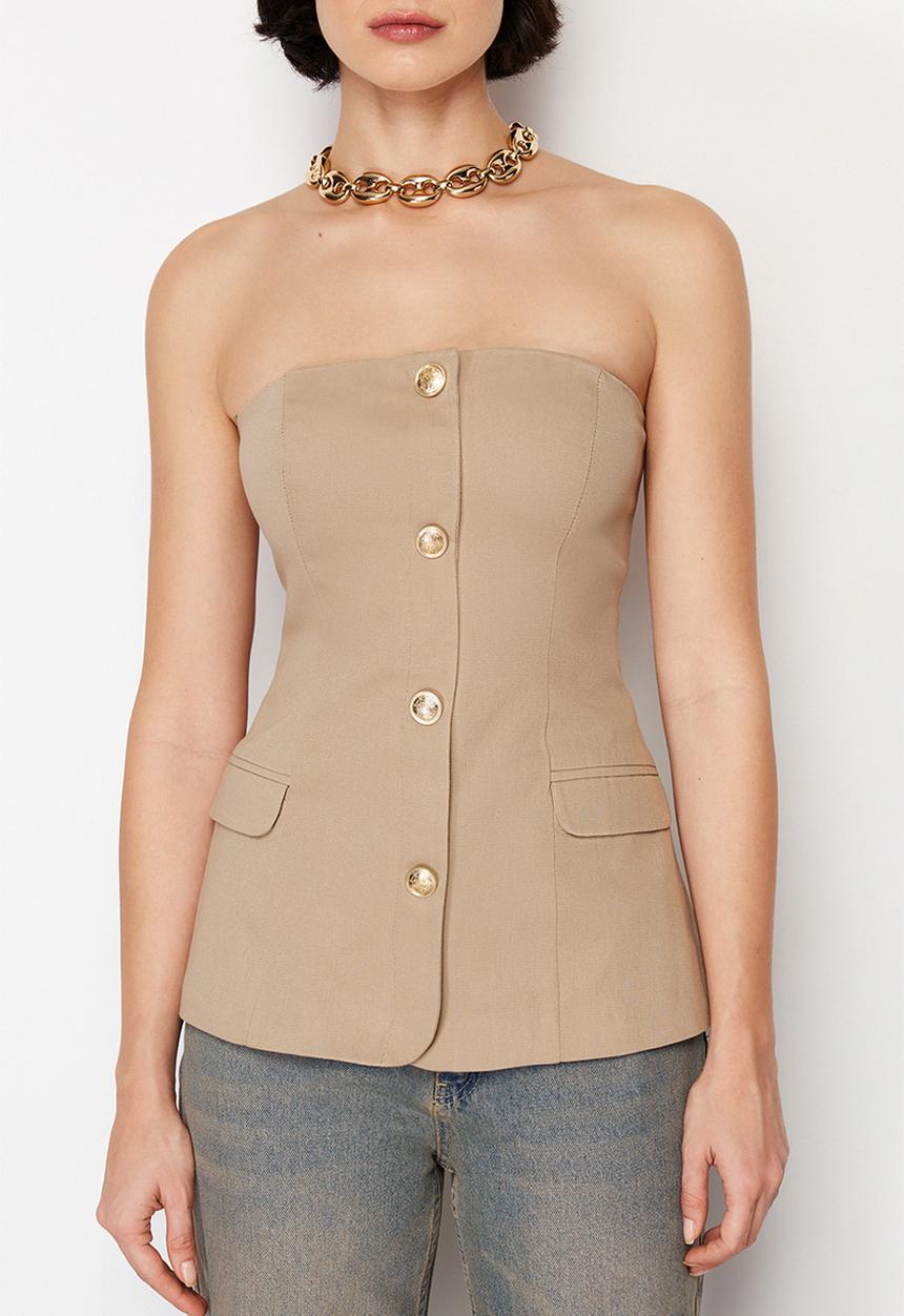 Trendyol - Premium strapless regular woven vest  - beige