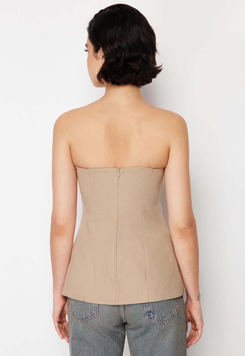 Trendyol - Premium strapless regular woven vest  - beige