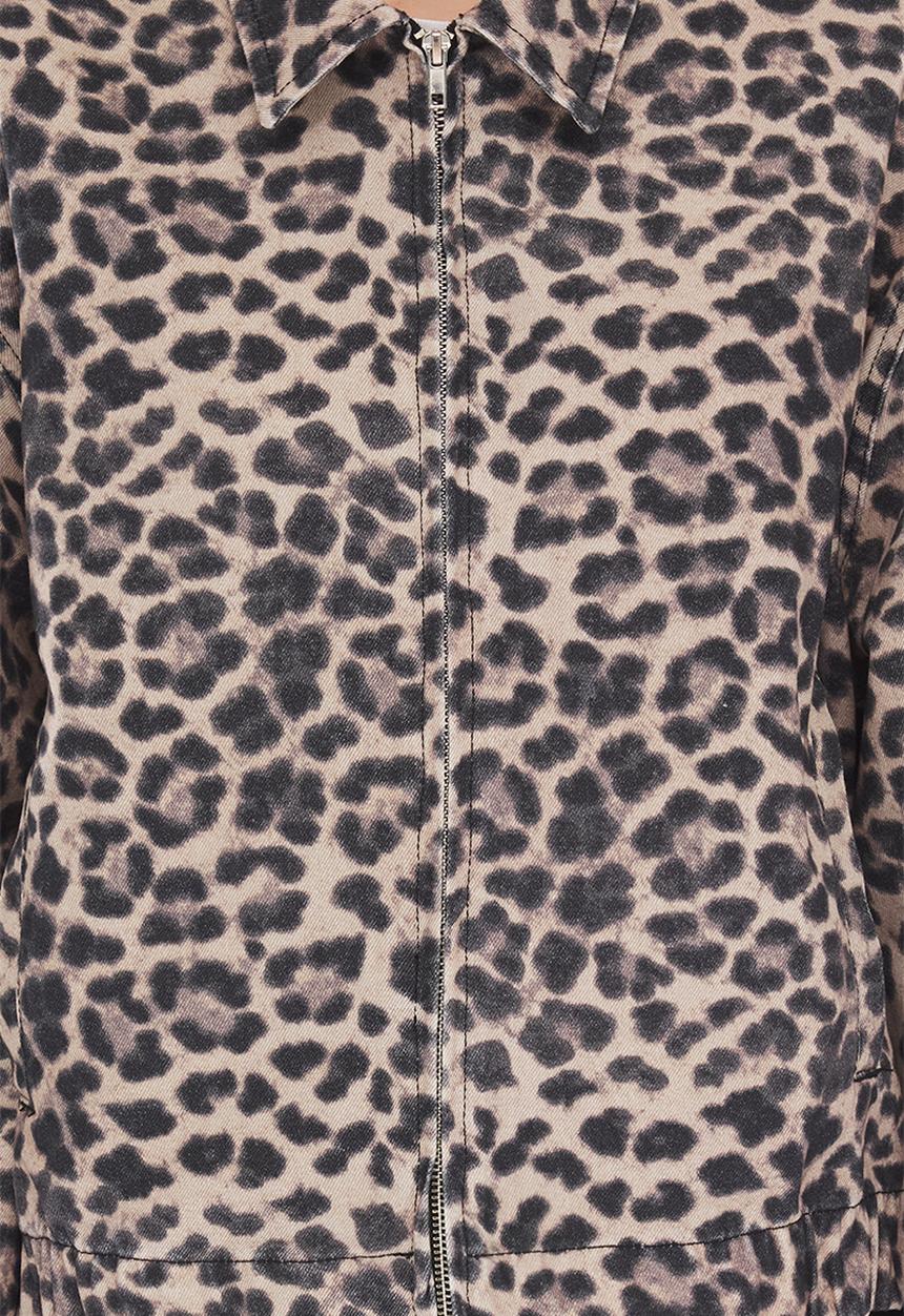 Trendyol - Leopard print zipper oversize denim bomber jacket  - multi-colored