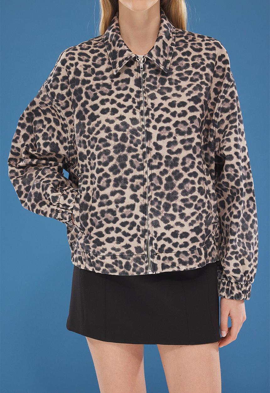 Trendyol - Leopard print zipper oversize denim bomber jacket  - multi-colored