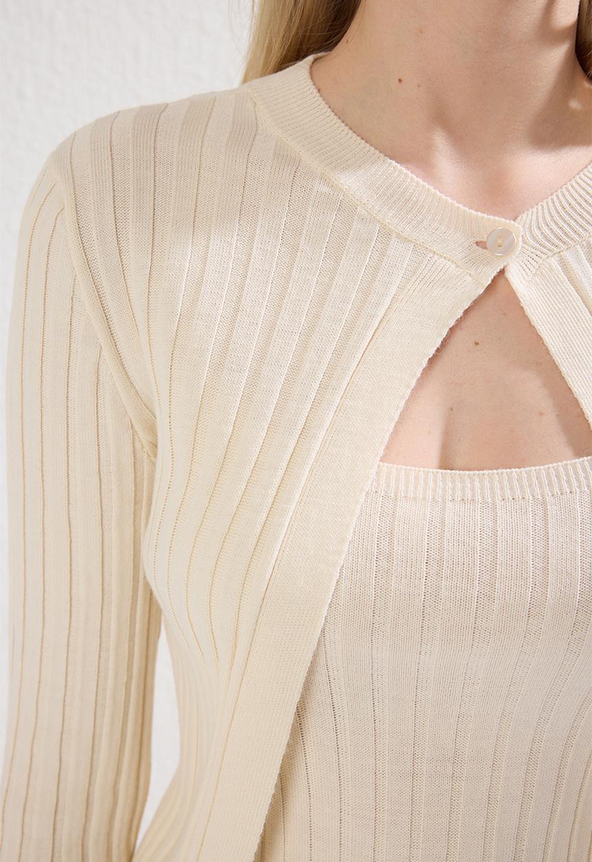 Trendyol - Midi Strappy Cardigan-Dress Dress - Stone