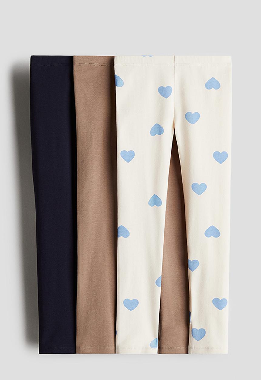 H&M - 3 pack jersey leggings - cream hearts