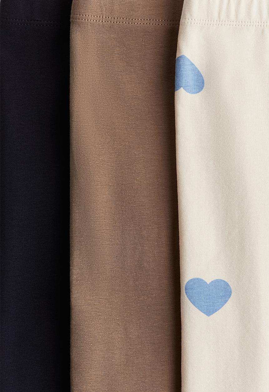 H&M - 3 pack jersey leggings - cream hearts