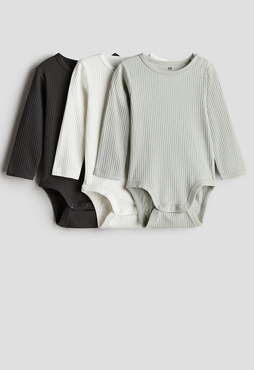 H&M - 3 pack ribbed bodysuits - multi