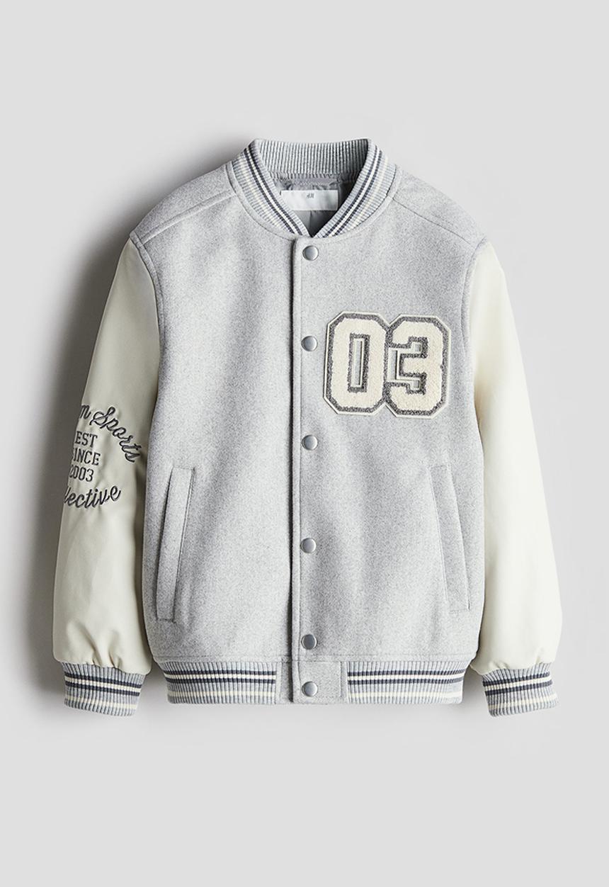 H&M - Appliquéd baseball jacket - light grey 03