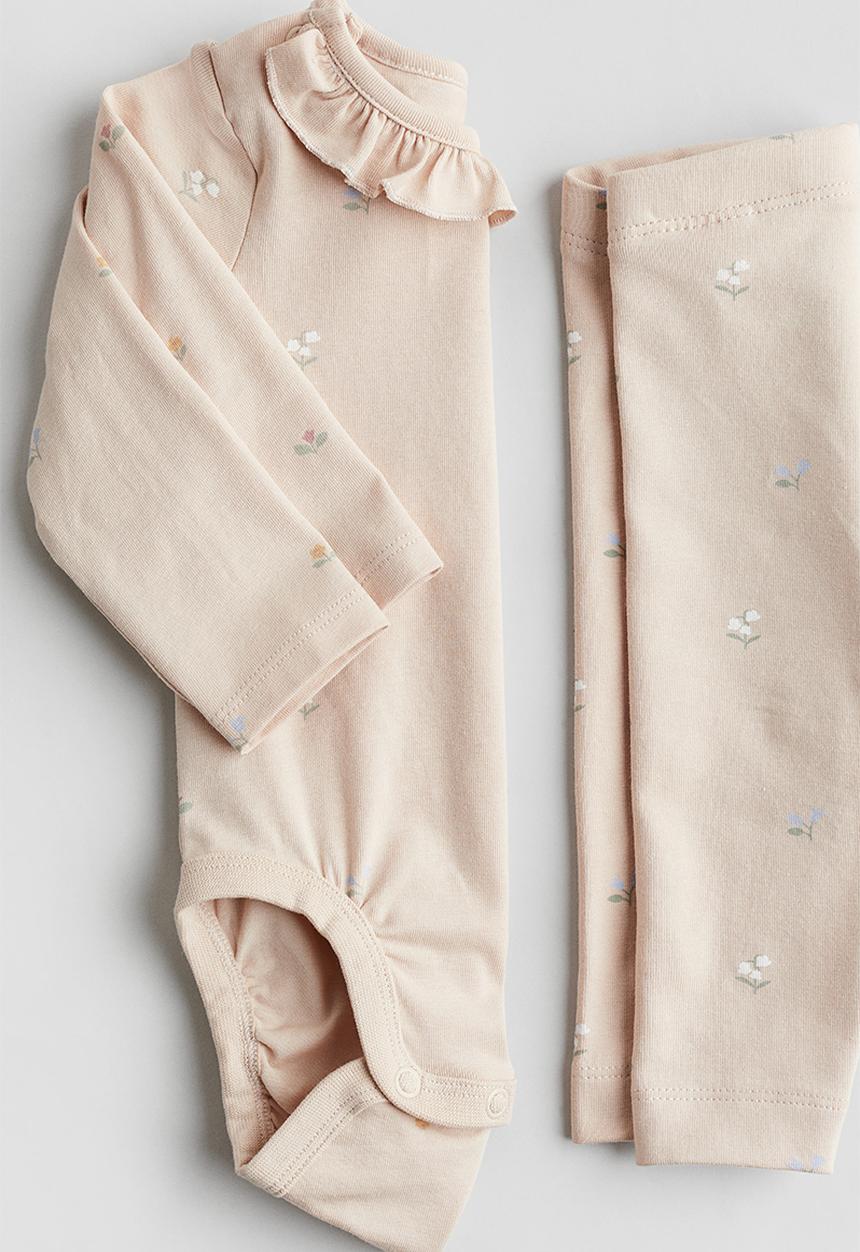 H&M - 2 piece cotton jersey set - light beige floral
