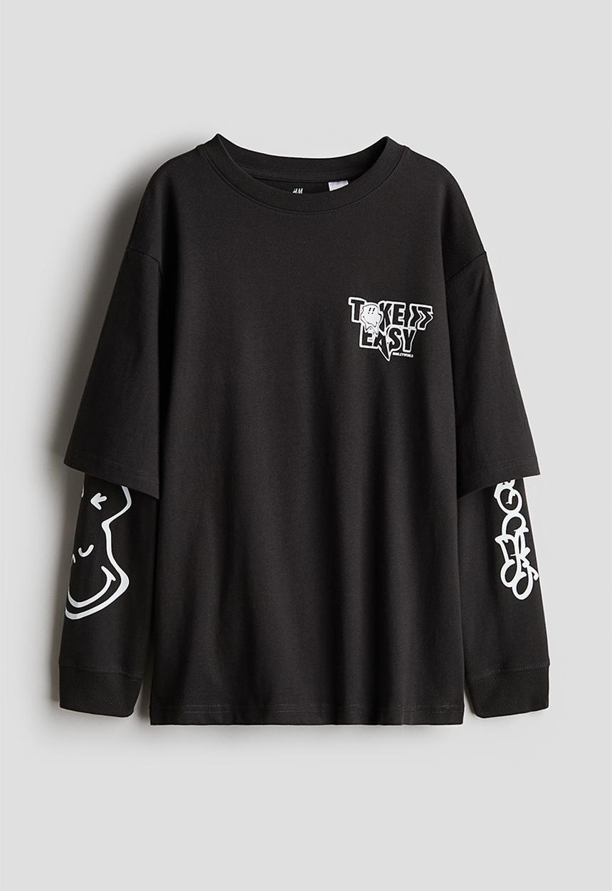 H&M - Long-sleeved t-shirt - black smileyworld®