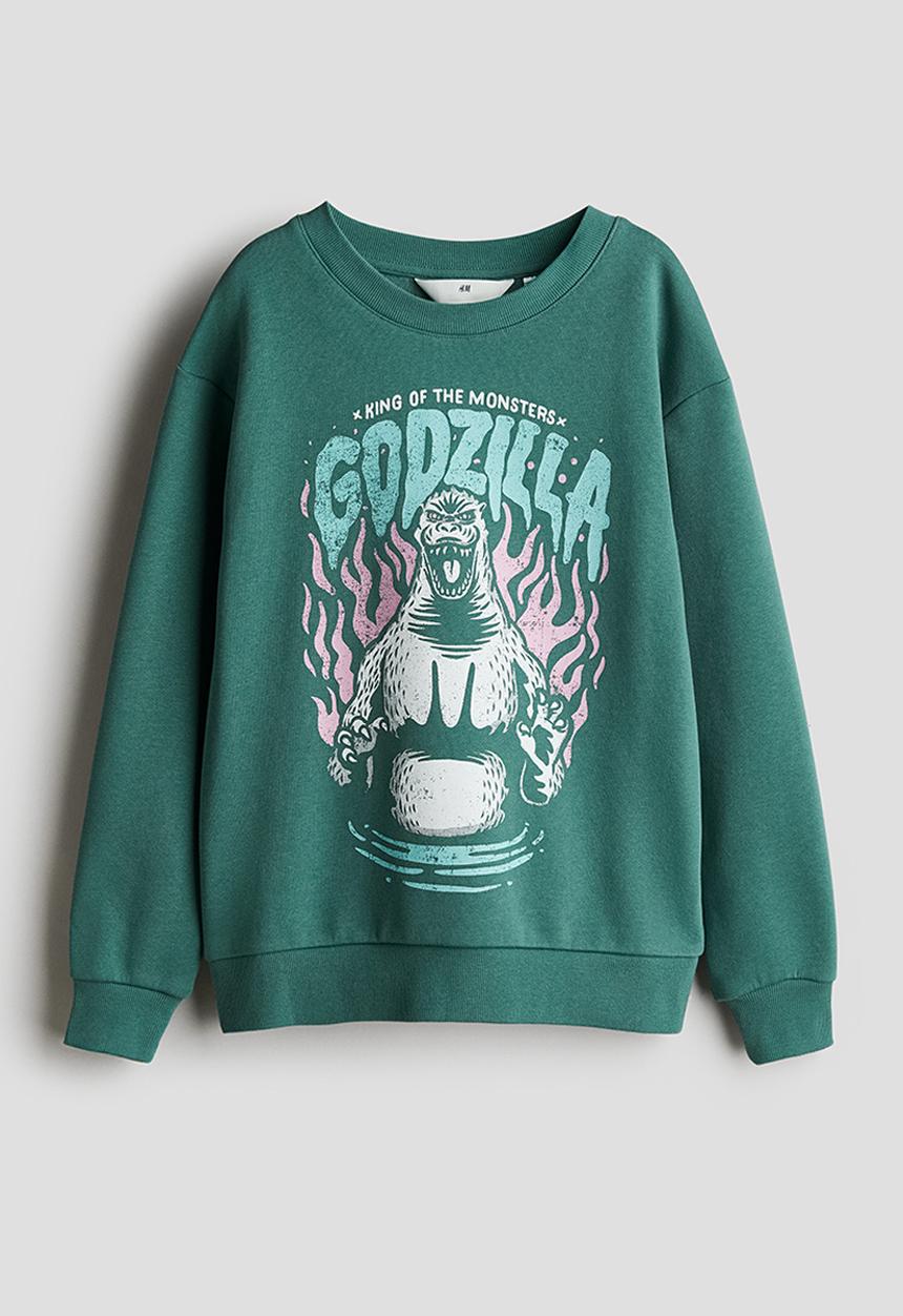 H&M - Printed sweatshirt - green godzilla