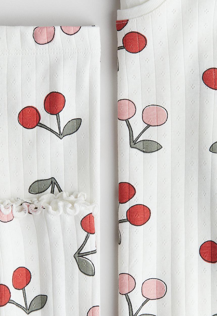 H&M - Ribbed cotton pyjamas - white cherries
