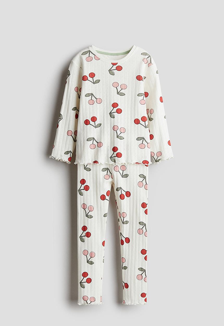 H&M - Ribbed cotton pyjamas - white cherries