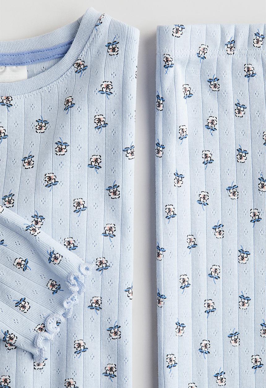 H&M - Ribbed cotton pyjamas - light blue floral 