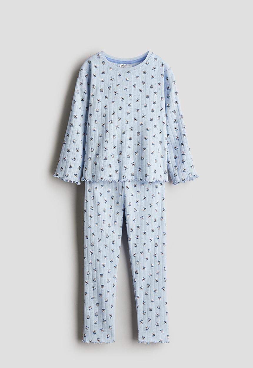 H&M - Ribbed cotton pyjamas - light blue floral 