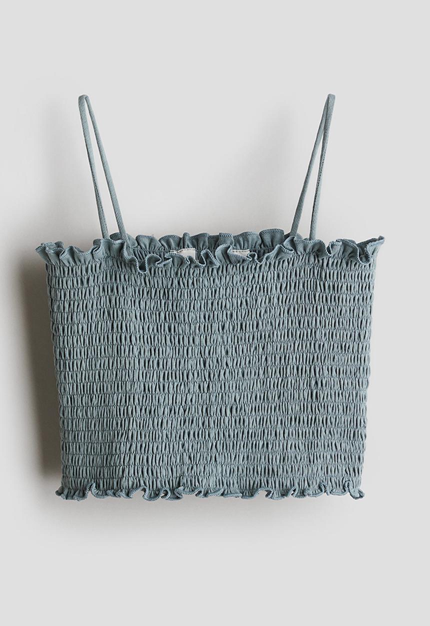 H&M - Smocked crop top - dark turquoise