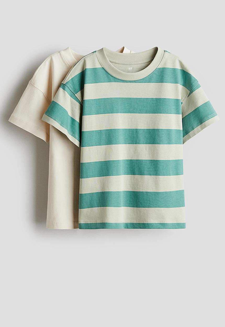 H&M - 2-Pack oversized t-shirts - green & cream