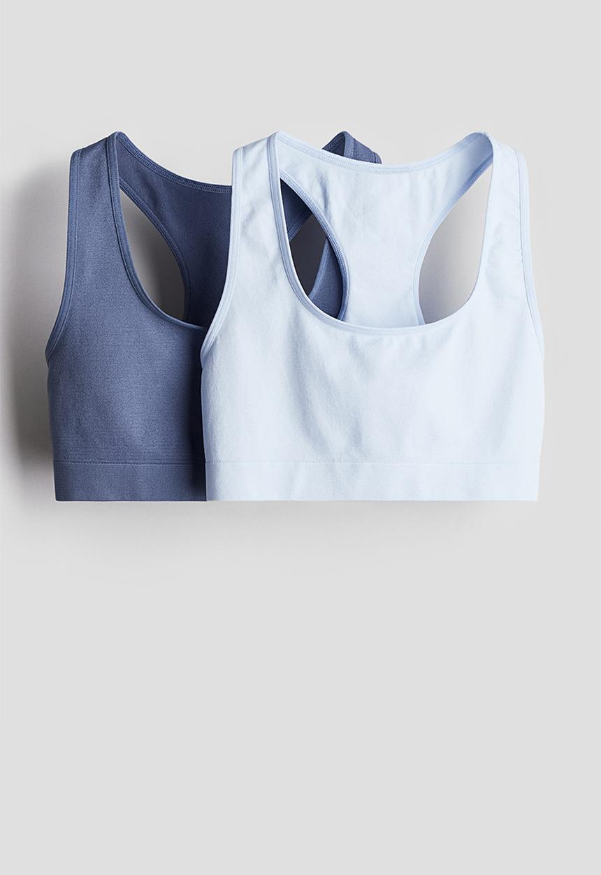 H&M - 2-Pack seamless tops - light blue & dark blue