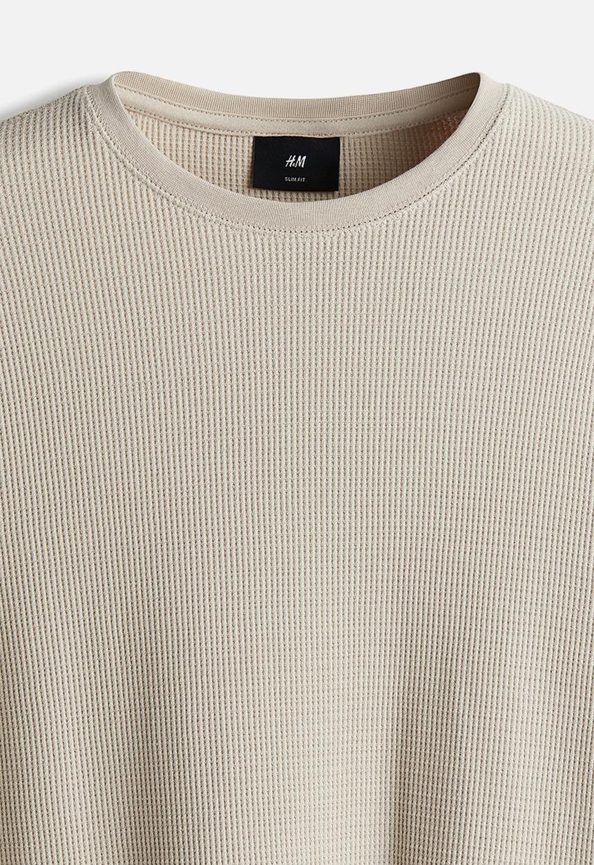 H&M - Slim fit waffled jersey top - light beige