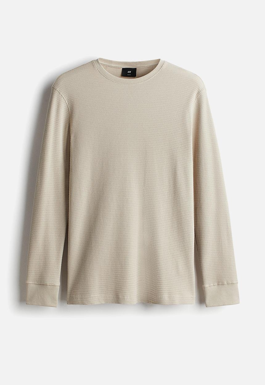 H&M - Slim fit waffled jersey top - light beige