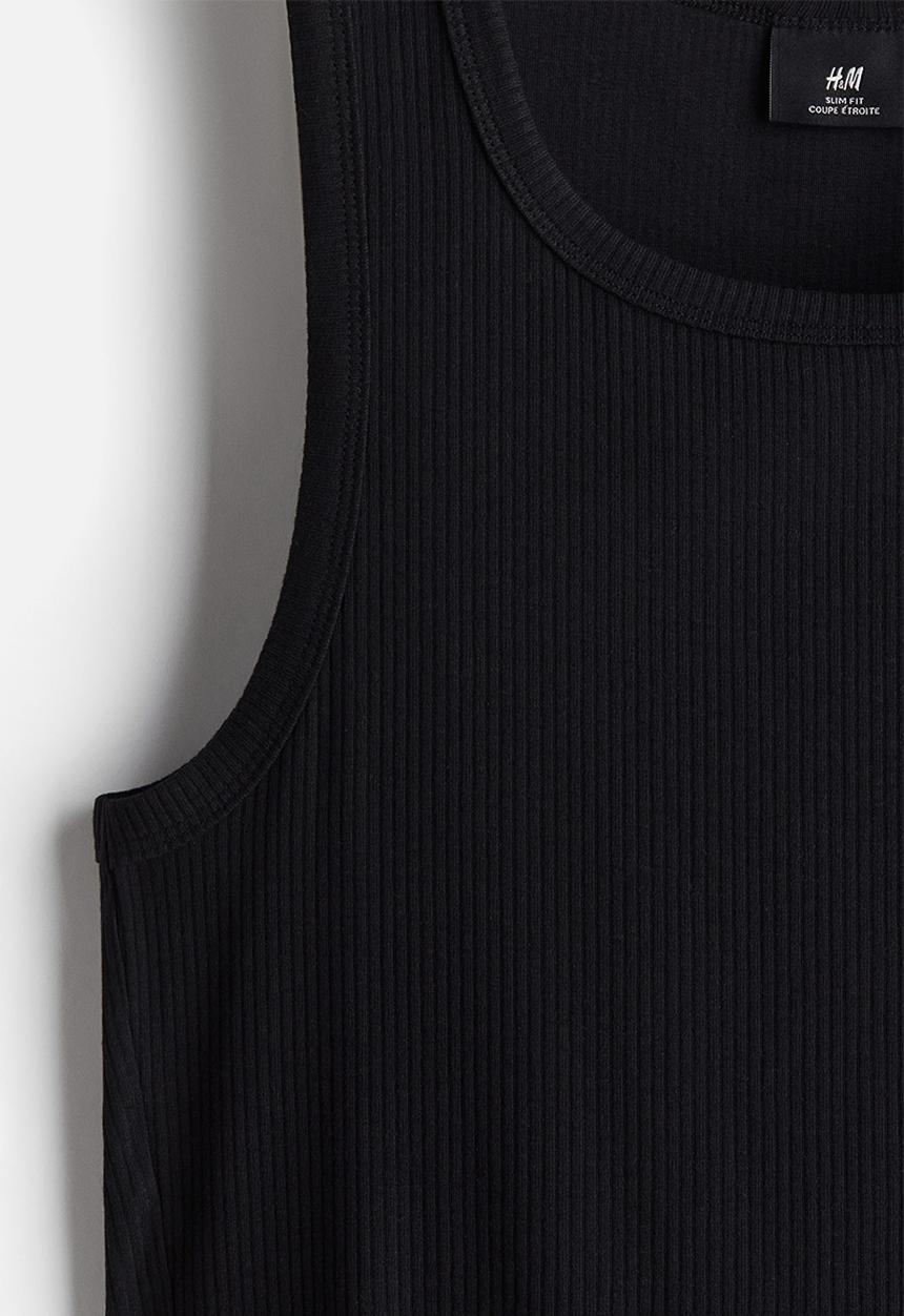 H&M - Slim fit ribbed vest top - black