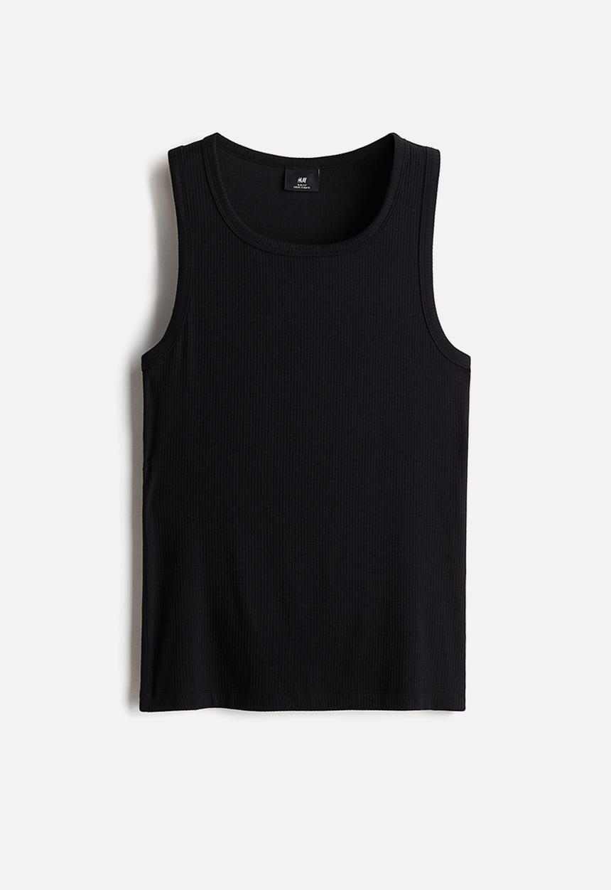 H&M - Slim fit ribbed vest top - black