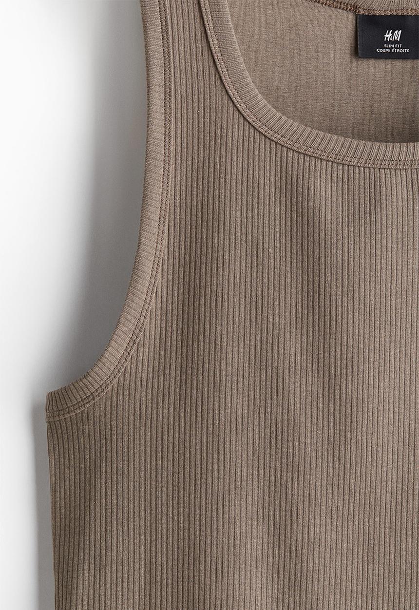 H&M - Slim fit ribbed vest top - dark beige