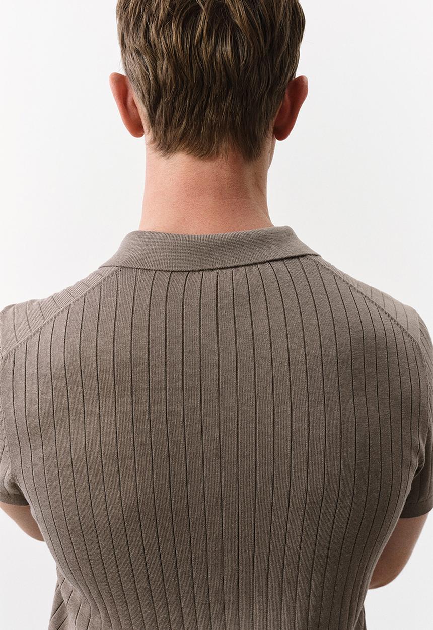 H&M - Slim fit rib-knit polo shirt - dark beige