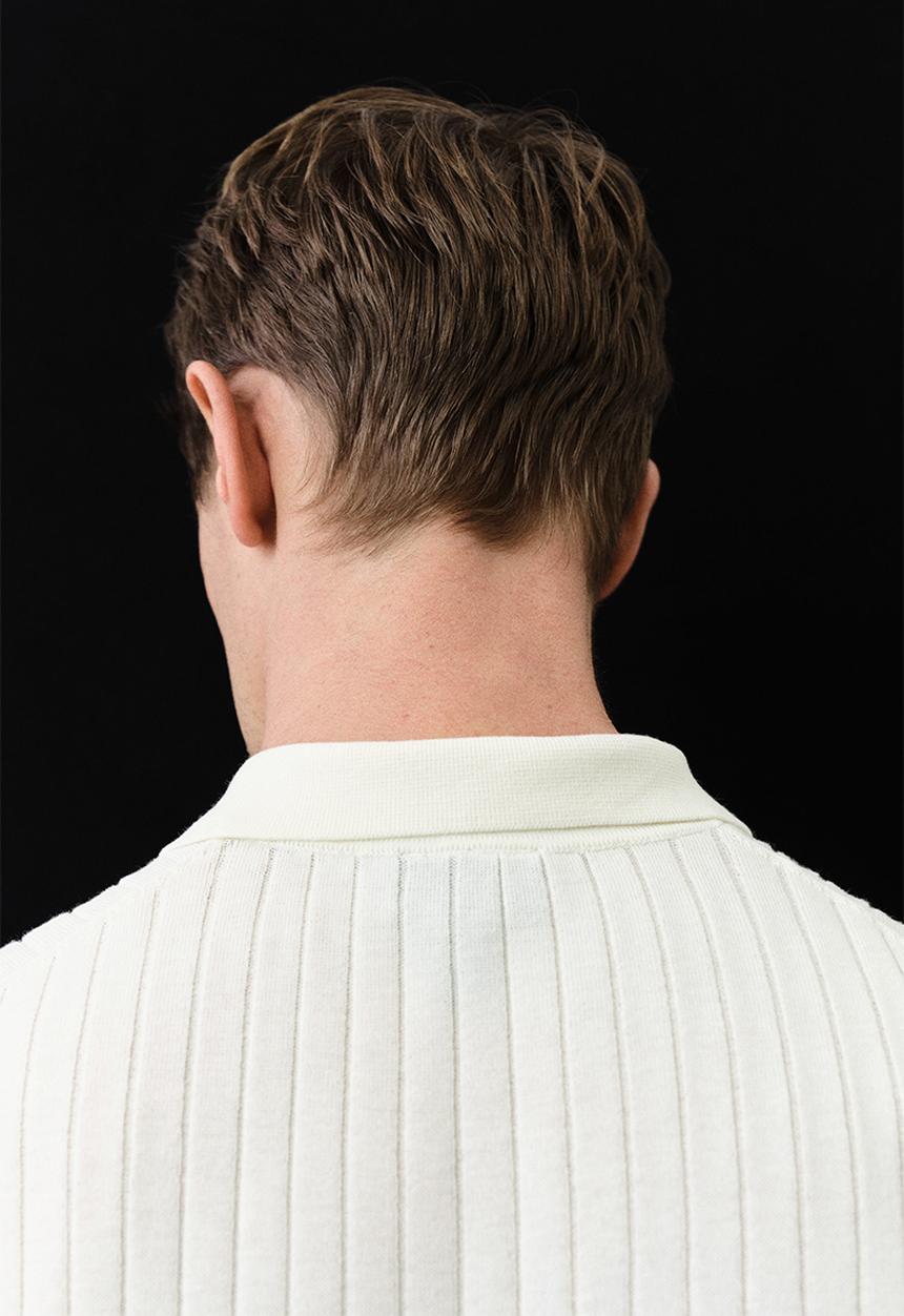 H&M - Slim fit rib-knit polo shirt - cream