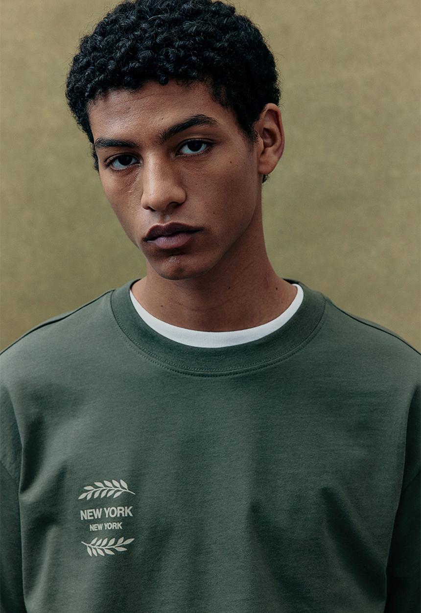 H&M - Loose fit printed t-shirt - khaki green new york