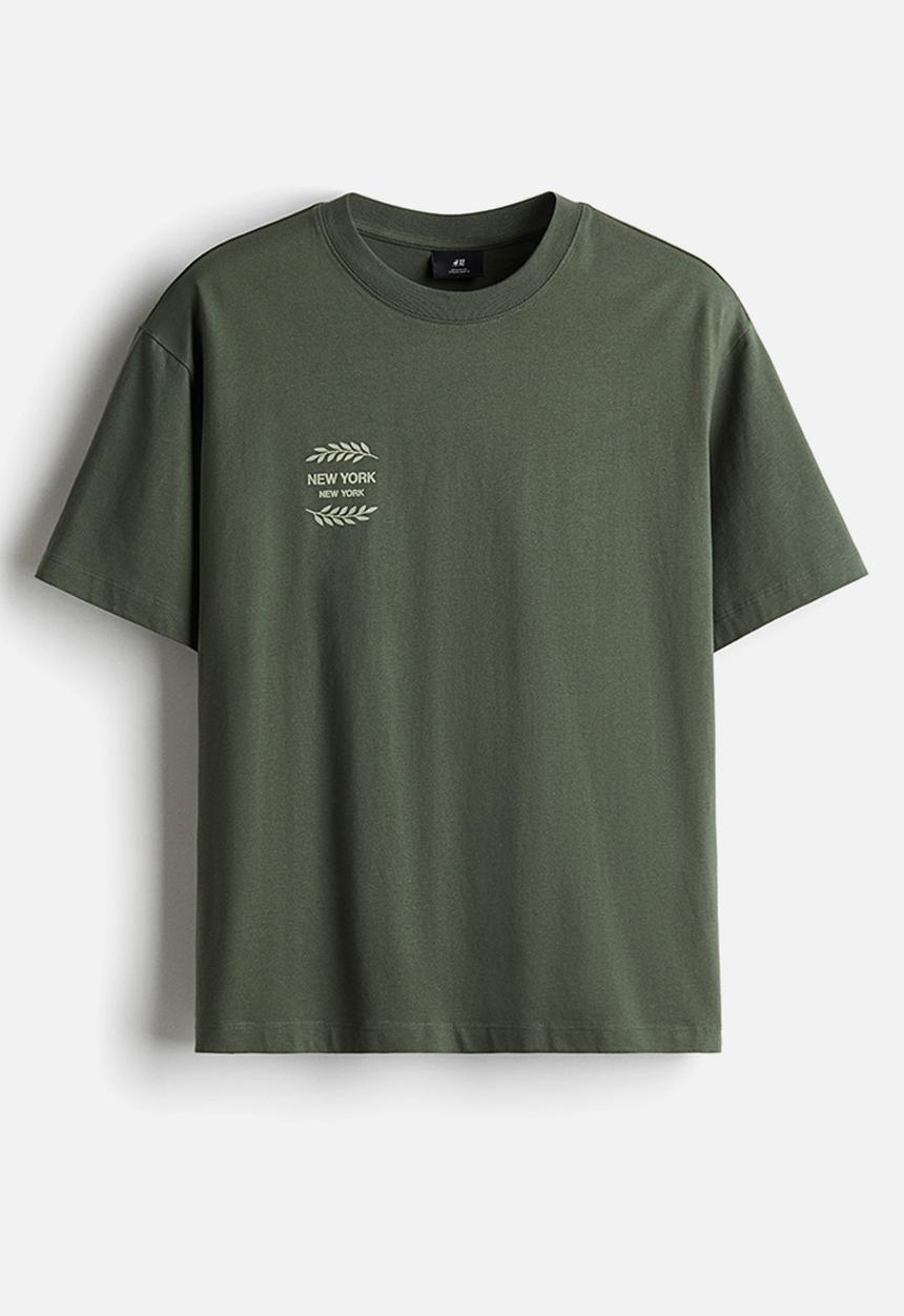 H&M - Loose fit printed t-shirt - khaki green new york
