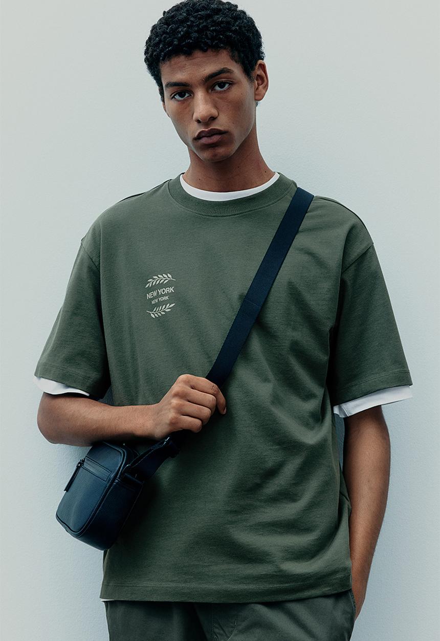 H&M - Loose fit printed t-shirt - khaki green new york