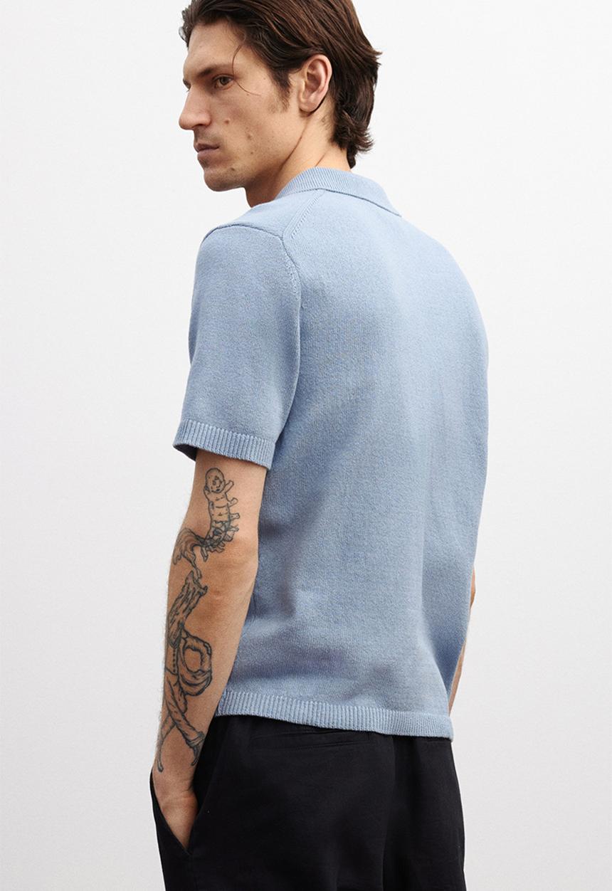 H&M - Regular fit fine-knit polo shirt - light blue
