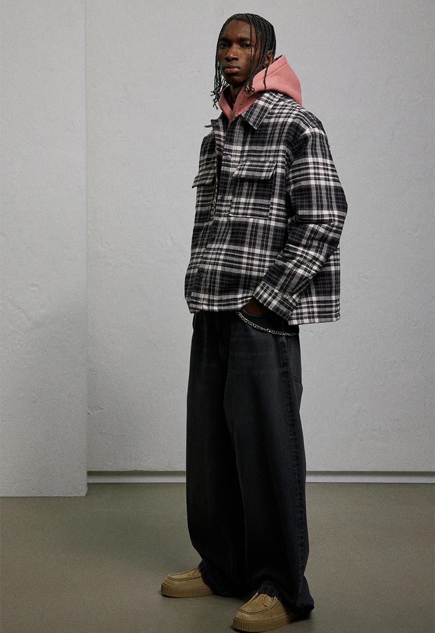 H&M - Oversized fit flannel overshirt - dark grey checked