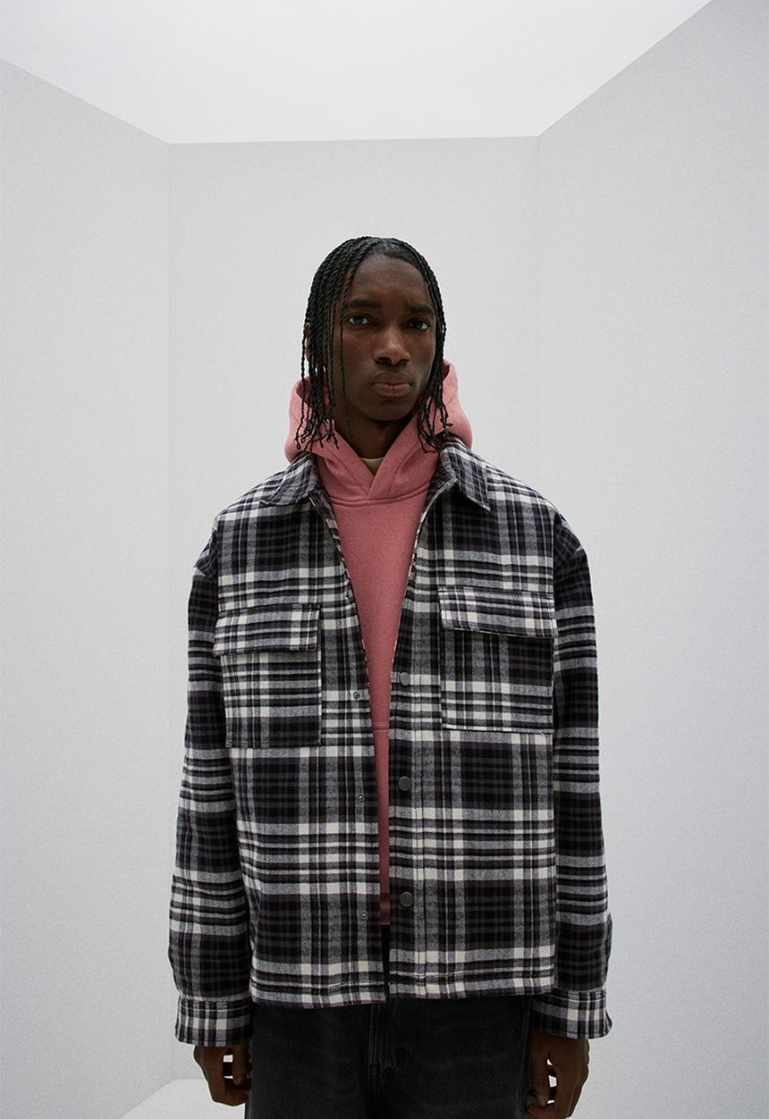H&M - Oversized fit flannel overshirt - dark grey checked
